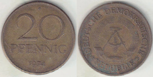 1974 East Germany 20 Pfennig A008674